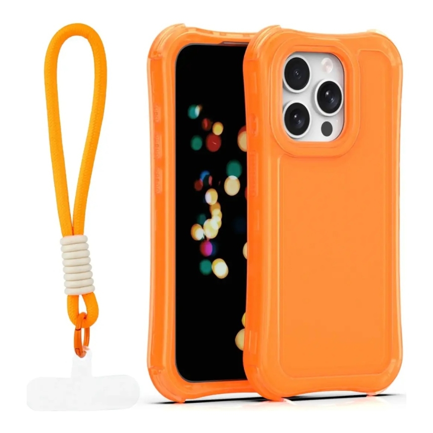 Safepop phone case with strap for iPhone 15 Pro orange