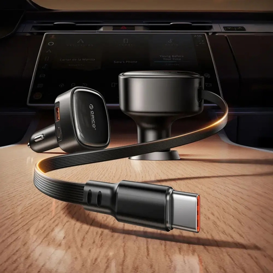 Orico FC-66-1A2C auto lādētājs ar iebūvētu izvelkamu USB-C vadu | 66W | USB-A, USB-C | melns – 3
