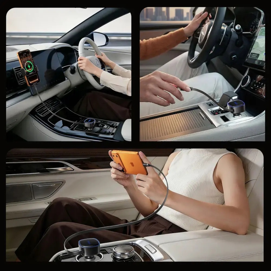 Orico FC-66-1A2C autonlataaja, jossa on sisäänrakennettu vetäytyvä USB-C-kaapeli | 66W | USB-A, USB-C | musta – 5
