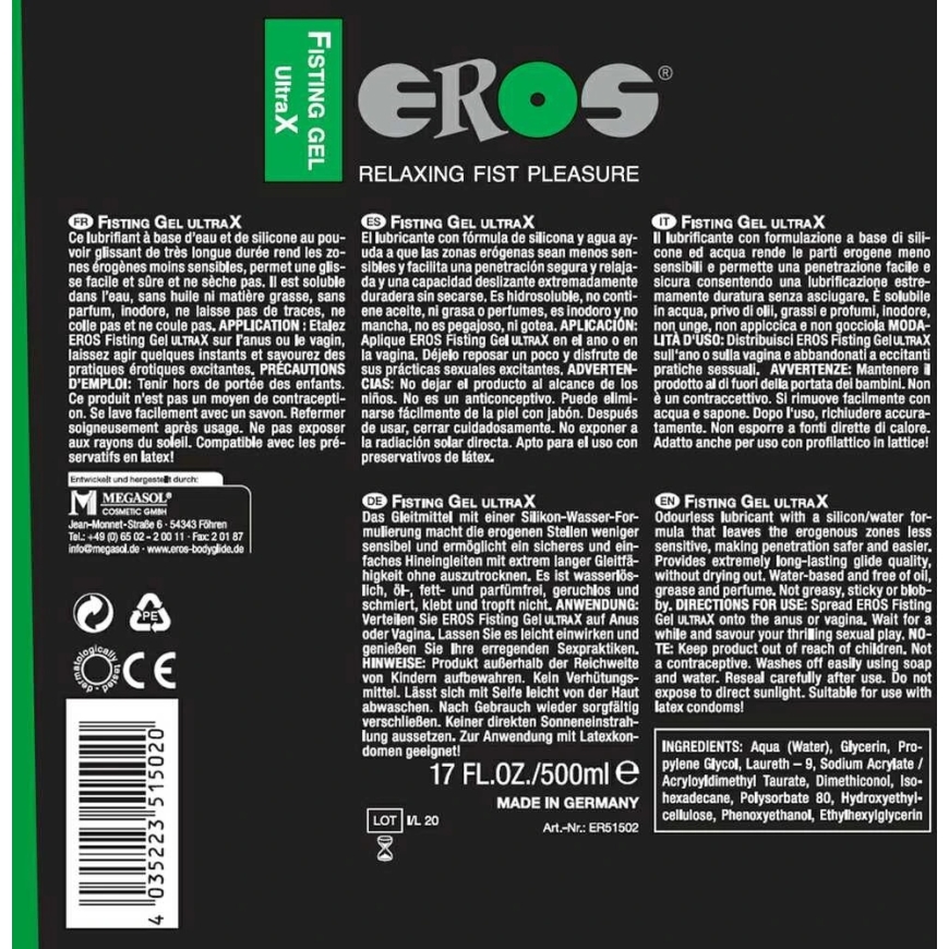 Eros Fisting Gel UltraX Silikonipohjainen liukuvoide, 500 ml – 3