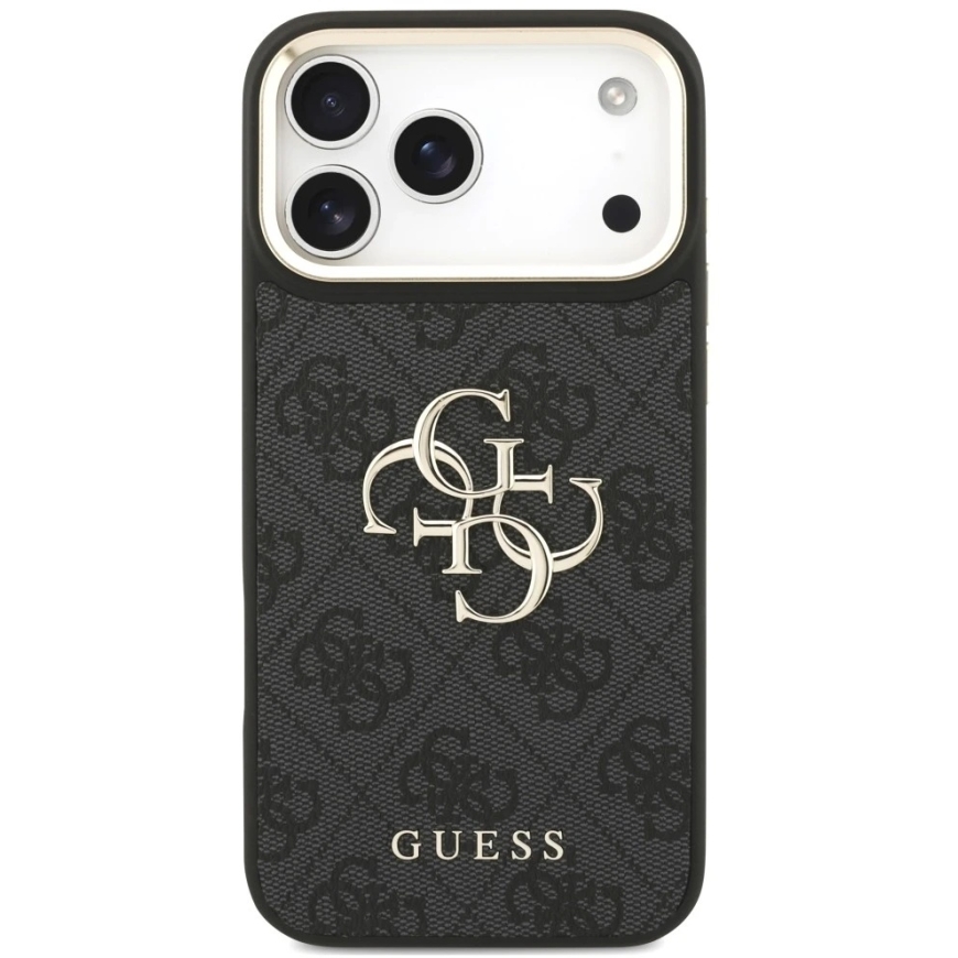 Dėklas Guess 4G Big 4G Classic Logo Big Strap Metal Mygtukai, skirtas iPhone 18 Pro / 17 Pro, juodas – 4