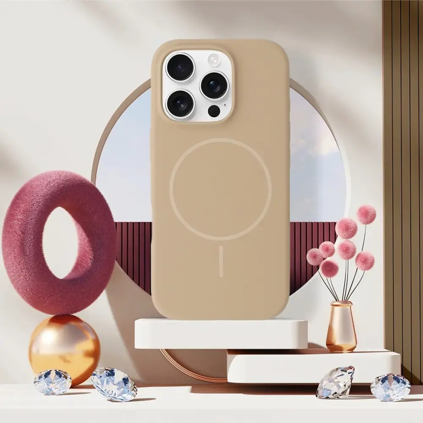 Slim Silicone phone case with MagSafe support for iPhone 16 Plus brown – 5
