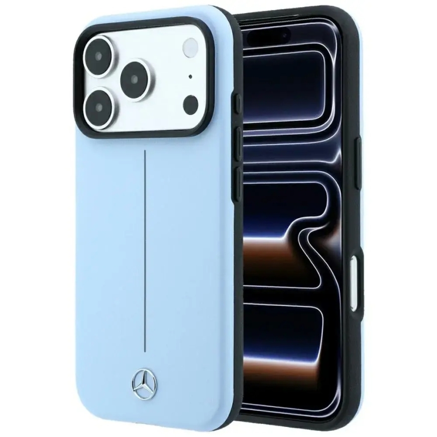 Case Mercedes Leather Semi Wrap Iconic Line MagSafe for iPhone 18 Pro Max / 17 Pro Max blue
