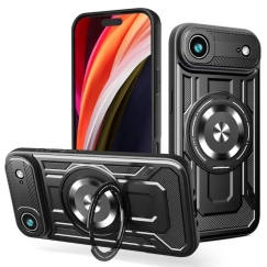 Defender Armor Mag telefono dėklas su stovu ir MagSafe palaikymu iPhone 17 Air juodas (su kameros apsauga)