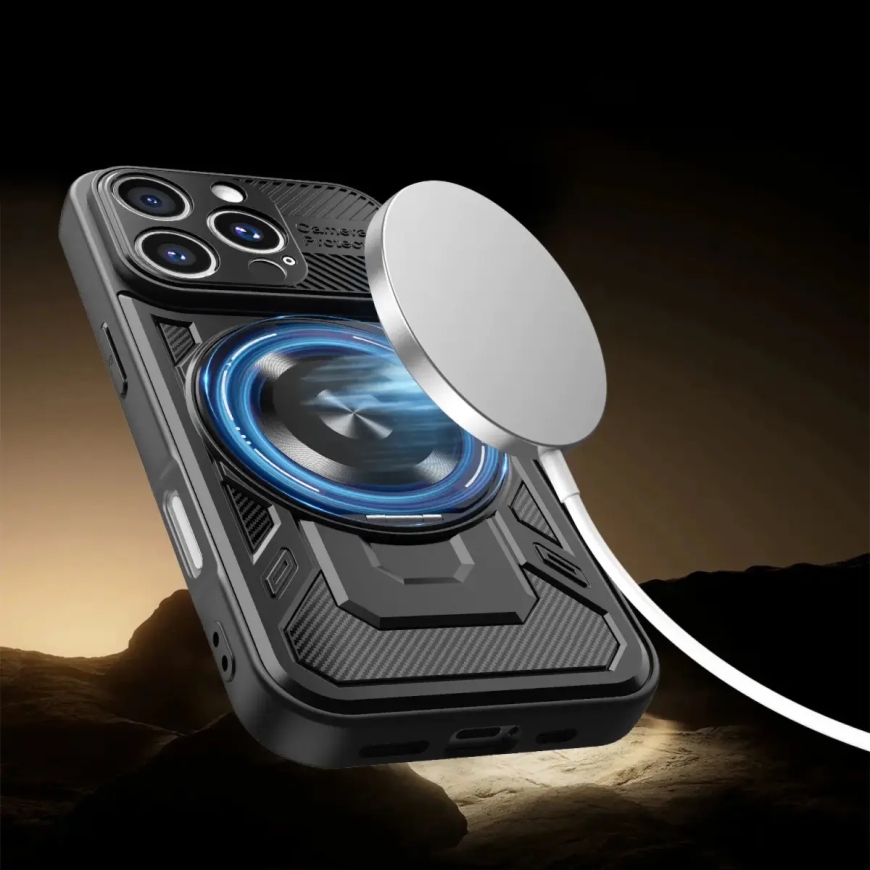 Defender Armor Mag maciņš ar statīvu un MagSafe atbalstu telefonam iPhone 17 Air melns (ar kameras aizsargu) – 2