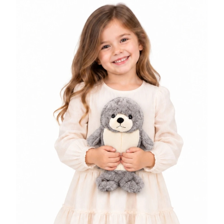 Lean Toys Plush Seal, Gray and White, 30 × 20 × 15 cm – 2