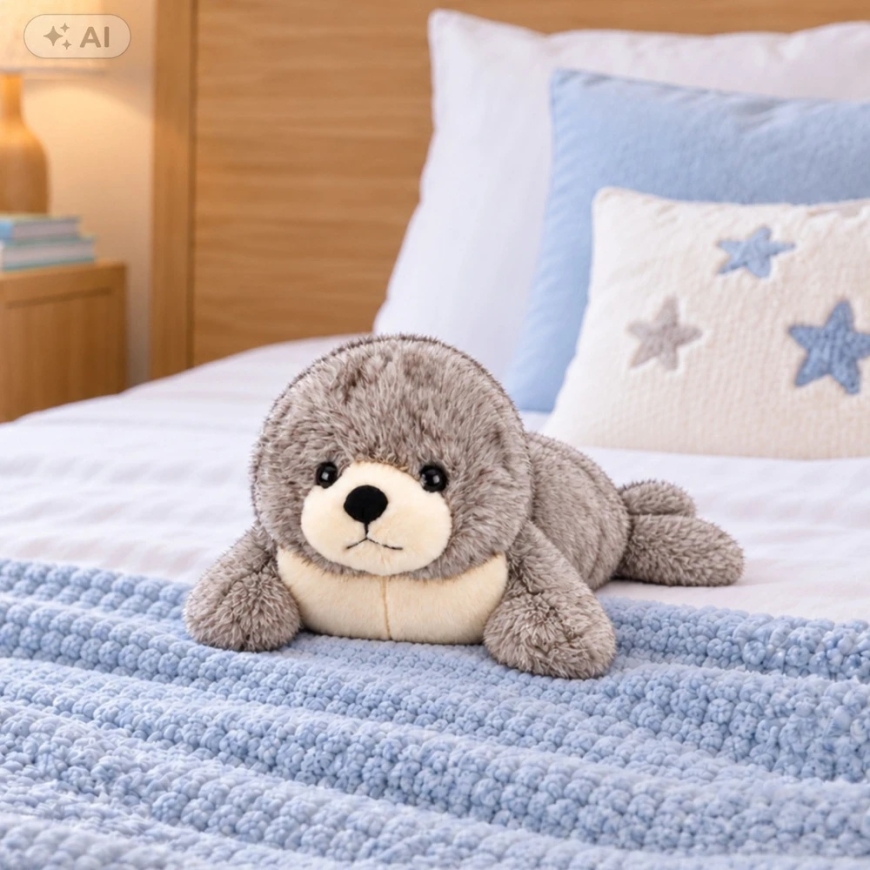 Lean Toys Plush Seal, Gray and White, 30 × 20 × 15 cm – 3