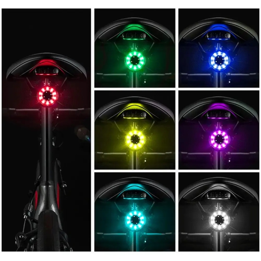 Rockbros Q1 tagumine jalgrattatuled 7 värvi LED + USB-C - USB-A kaabel - must – 3