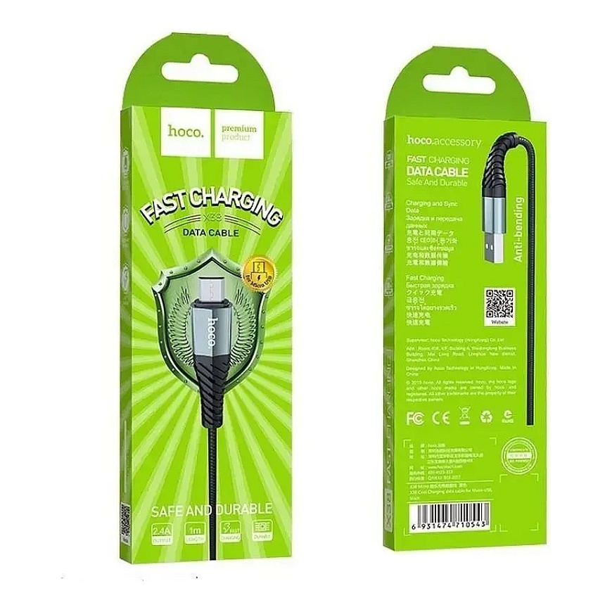 HOCO X38 andmeedastus- ja laadimiskaabel | USB-A kuni Micro USB | 12W | 1m | must – 5