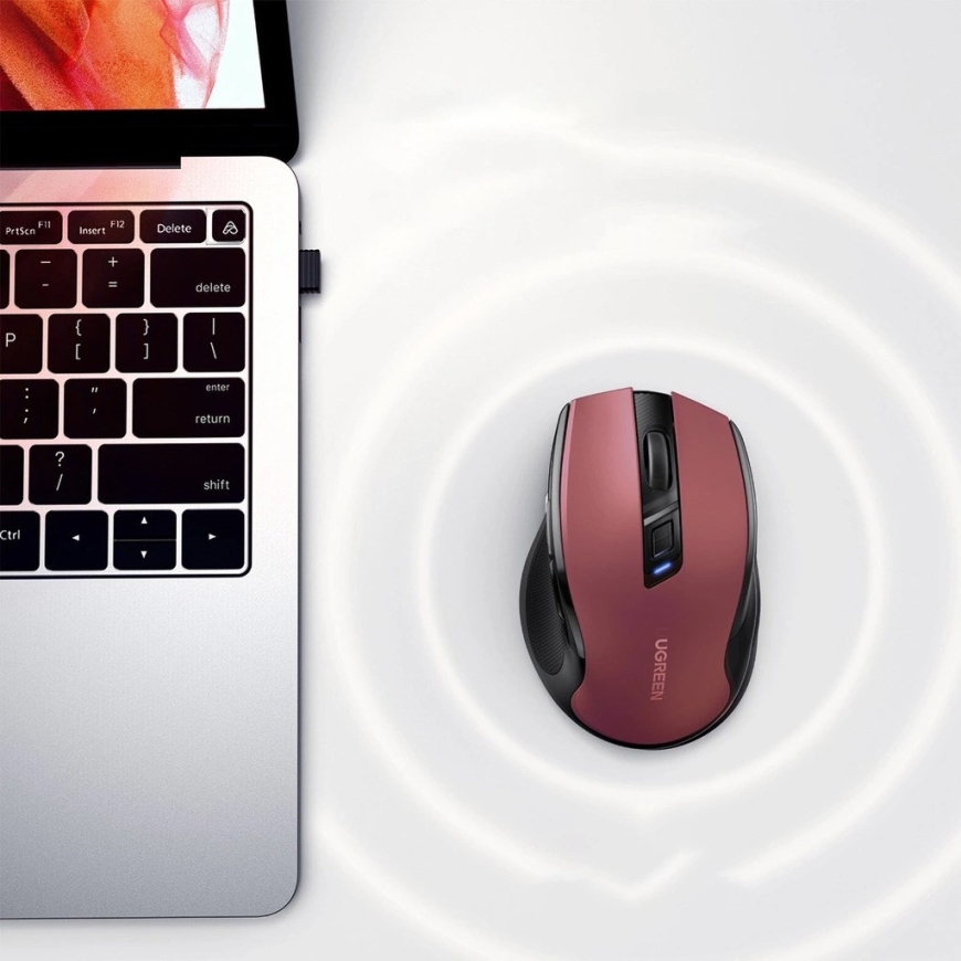 Ugreen MU006 bezvadu optiskā pele USB 2.4 GHz / Bluetooth 5.0 4000 DPI – sarkana – 5