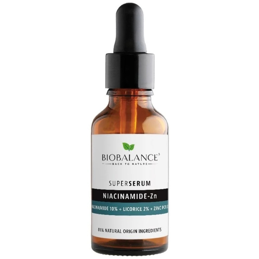 Bio Balance niacinamido ir cinko priešpigmentinis dieninis ir naktinis veido serumas, 30 ml – 2