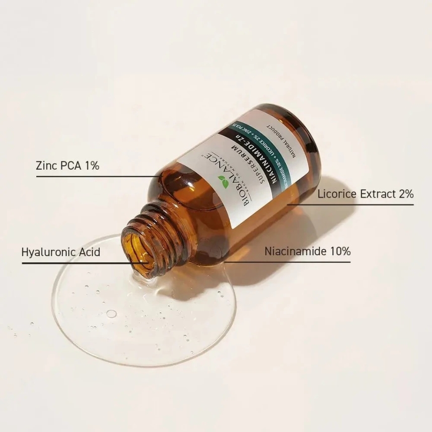 Bio Balance niacinamido ir cinko priešpigmentinis dieninis ir naktinis veido serumas, 30 ml – 5