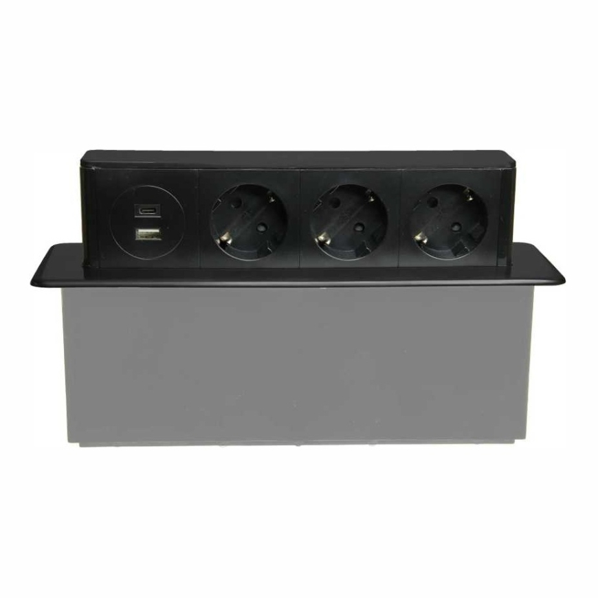 Plastrol Baldinis lizdas Įmontuojamas, 3 Schuko kištukiniai lizdai, 1x USB-A lizdas, 1x USB-C lizdas