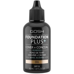 Gosh Foundation Plus+ ilgnoturīgs šķidrs grima pamats 006 Honey SPF15, 30 ml