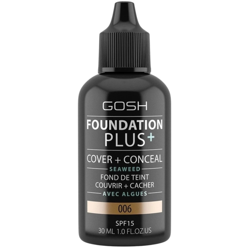 Gosh Foundation Plus+ pitkäkestoinen nestemäinen meikkipohja 006 Honey SPF15, 30 ml