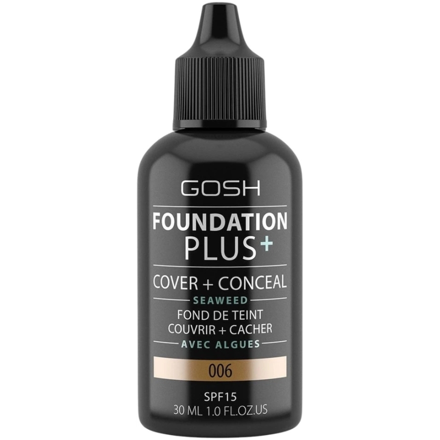 Gosh Foundation Plus+ ilgnoturīgs šķidrs grima pamats 006 Honey SPF15, 30 ml – 2