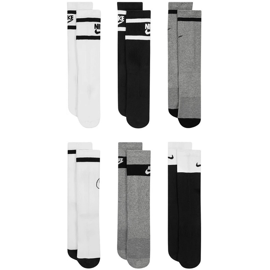 Носки Nike Everyday Cush Crew для молодежи 6PR белые, серые, черные CK7302 901 (34-38)