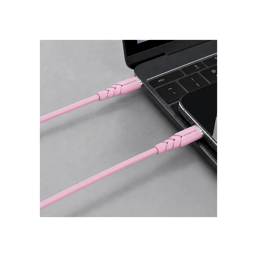 Powerton ENERGY PASTEL EDITION USB-C kaapeli, 100 W, 1 m, silikoni, vaaleanpunainen – 3