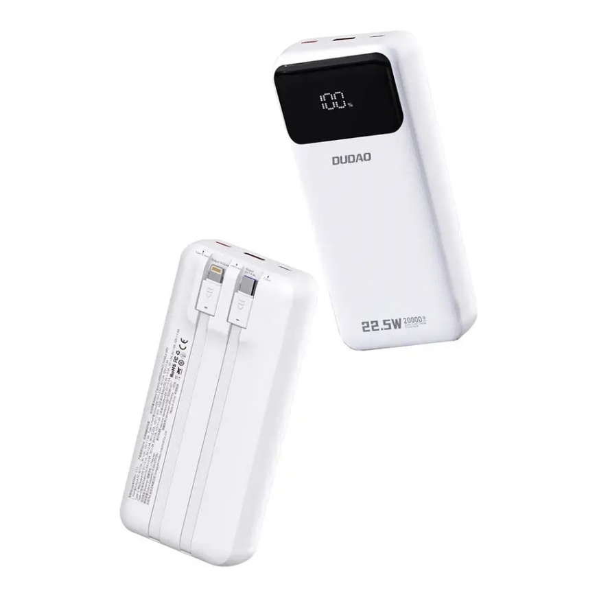 Dudao K15Pro ārējais akumulators (powerbank) | 20 000 mAh | 22.5W | PD | USB-C, USB-A, Lightning | balts – 2