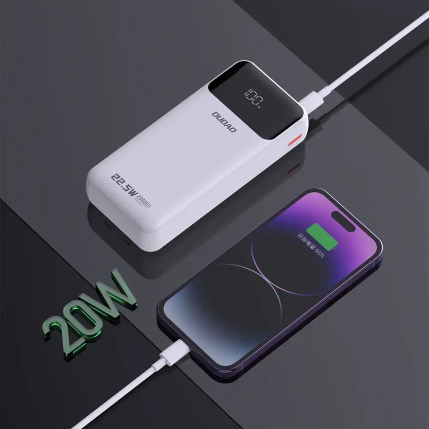 Dudao K15Pro Power Bank | 20 000 mAh | 22,5 W | PD | USB-C, USB-A, Lightning | valkoinen – 5