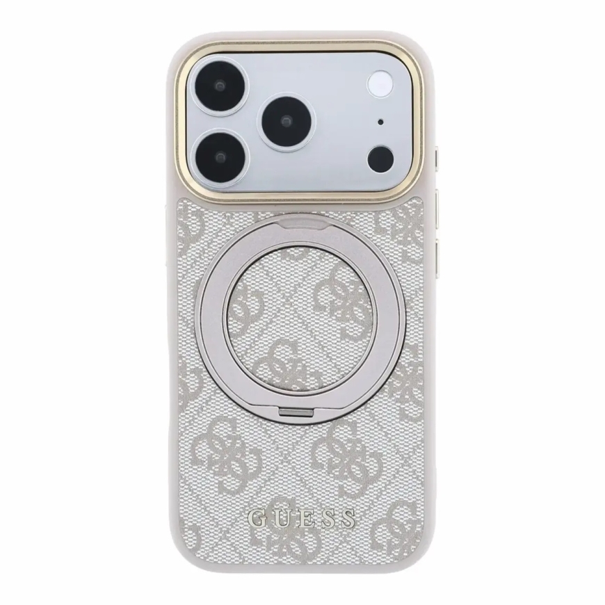 Guess 4G Ring Stand -puhelintuki, jossa on teline ja MagSafe-tuki iPhone 18 Pro:lle, vaaleanpunainen – 2