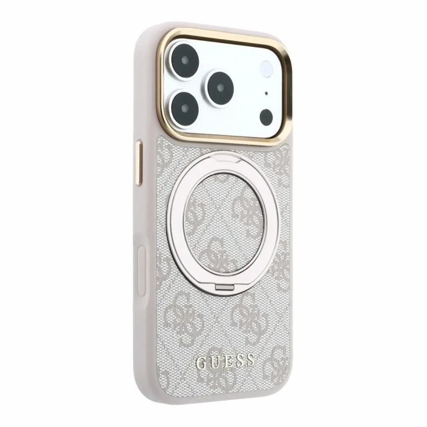 Guess 4G Ring Stand telefono dėklas su stovu ir MagSafe palaikymu iPhone 18 Pro rožinis – 3