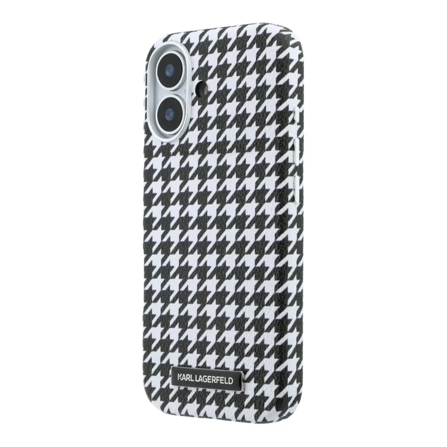 Karl Lagerfeld PU Houndstooth Resin Plate phone case with MagSafe support for iPhone 17 black