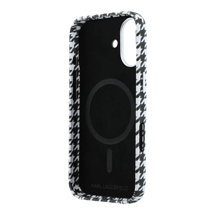 Karl Lagerfeld PU Houndstooth Resin Plate maciņš ar MagSafe atbalstu telefonam iPhone 17 melns – 5