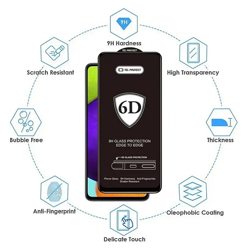 Tel Protect Full Glue 6D aizsargstikls telefona ekrānam Galaxy A32 4G – 3