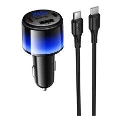 HOCO Z69A auton laturi | 37W | PD, QC | USB-A, USB-C | mukana USB-C - USB-C kaapeli | musta