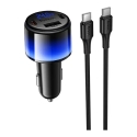 HOCO Z69A auto lādētājs | 37W | PD, QC | USB-A, USB-C | ar USB-C uz USB-C vadu komplektā | melns HOCO Z69A auto lādētājs | 37W | PD, QC | USB-A, USB-C | ar USB-C uz USB-C vadu komplektā | melns