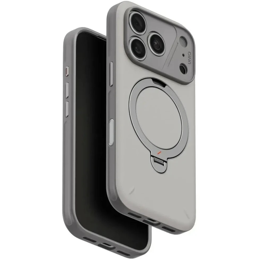Чехол UNIQ Elix для iPhone 18 Pro / 17 Pro с вращающейся подставкой на 360 градусов, светло-серый