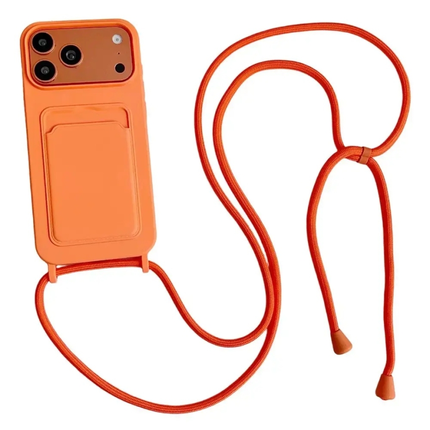 Silicone phone case with card slot and crossbody strap for iPhone 17 Pro | iPhone 18 Pro orange