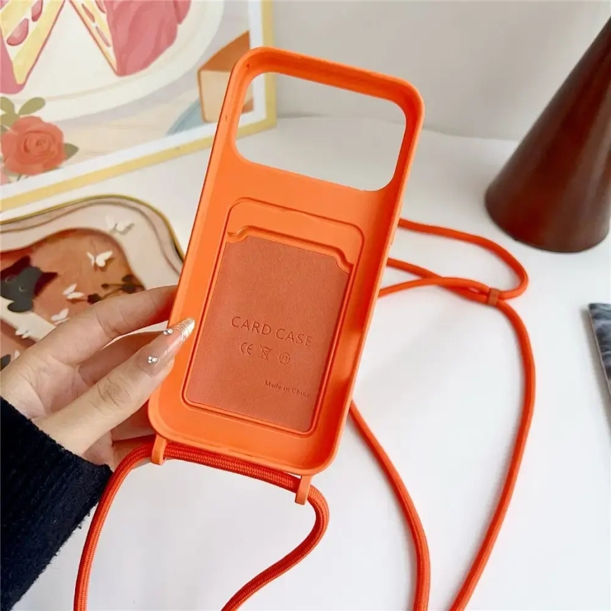 Silicone telefoni ümbris kaarditaskuga ja üleõlarihmaga iPhone 17 Pro | iPhone 18 Pro oranž – 3