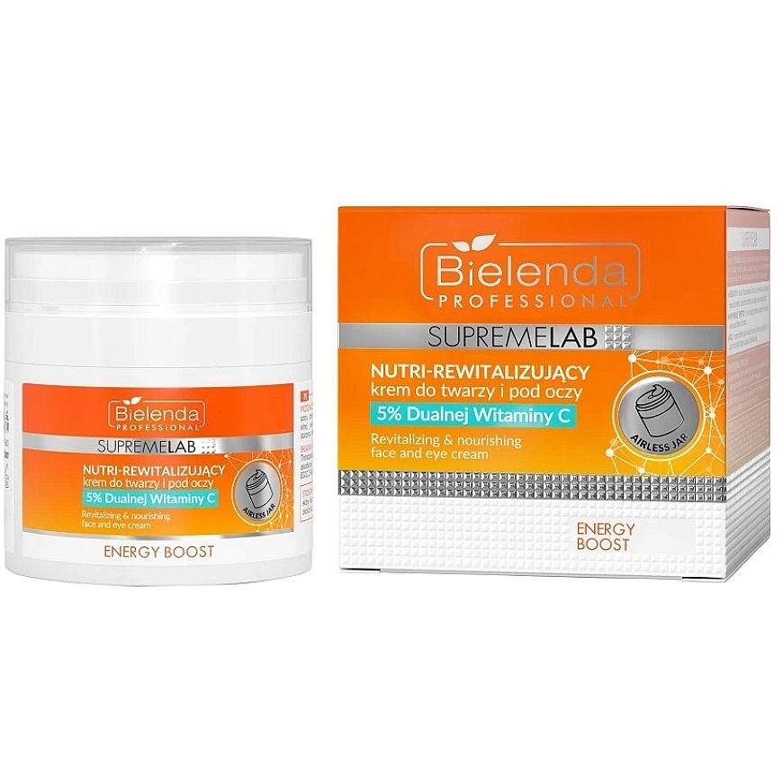 Bielenda Professional „SupremeLab Energy Boost“ niisutav ja elustav näo- ja silmakreem 5% kahekordse C-vitamiini sisaldus, 40 ml