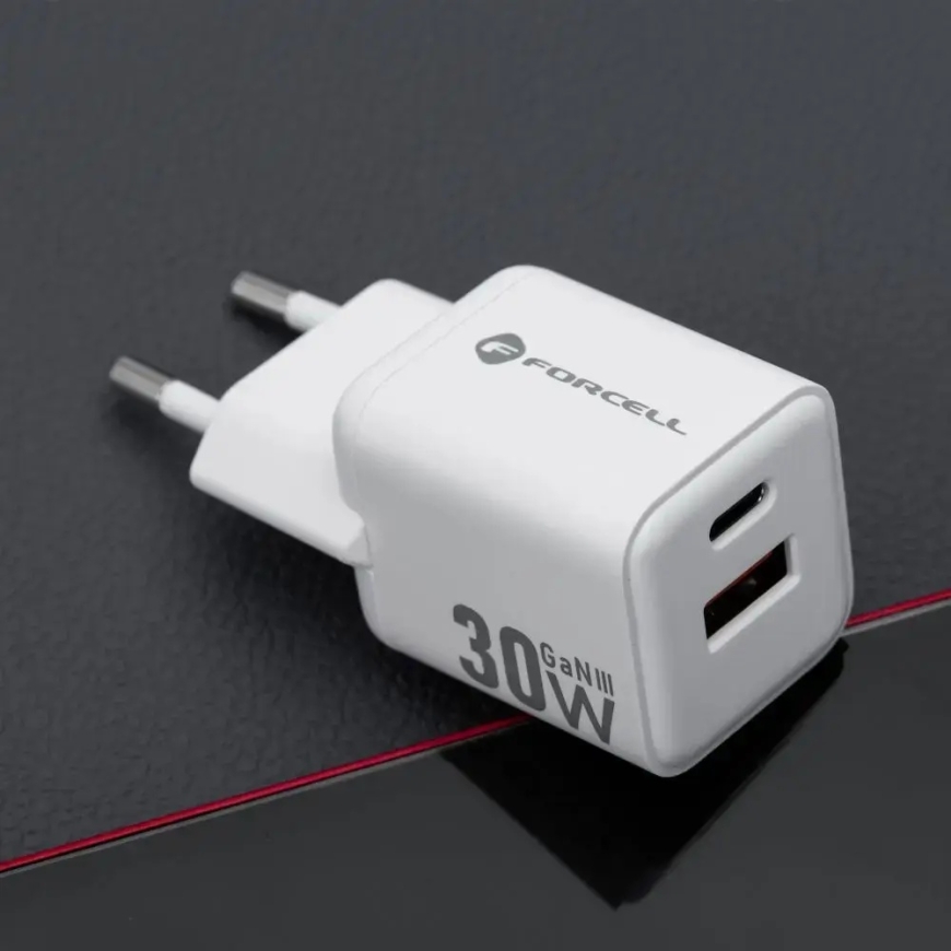 Forcell F-Energy Mini kelioninis įkroviklis | 30W | PD, QC, GaN | USB-C, USB-A | baltas – 5
