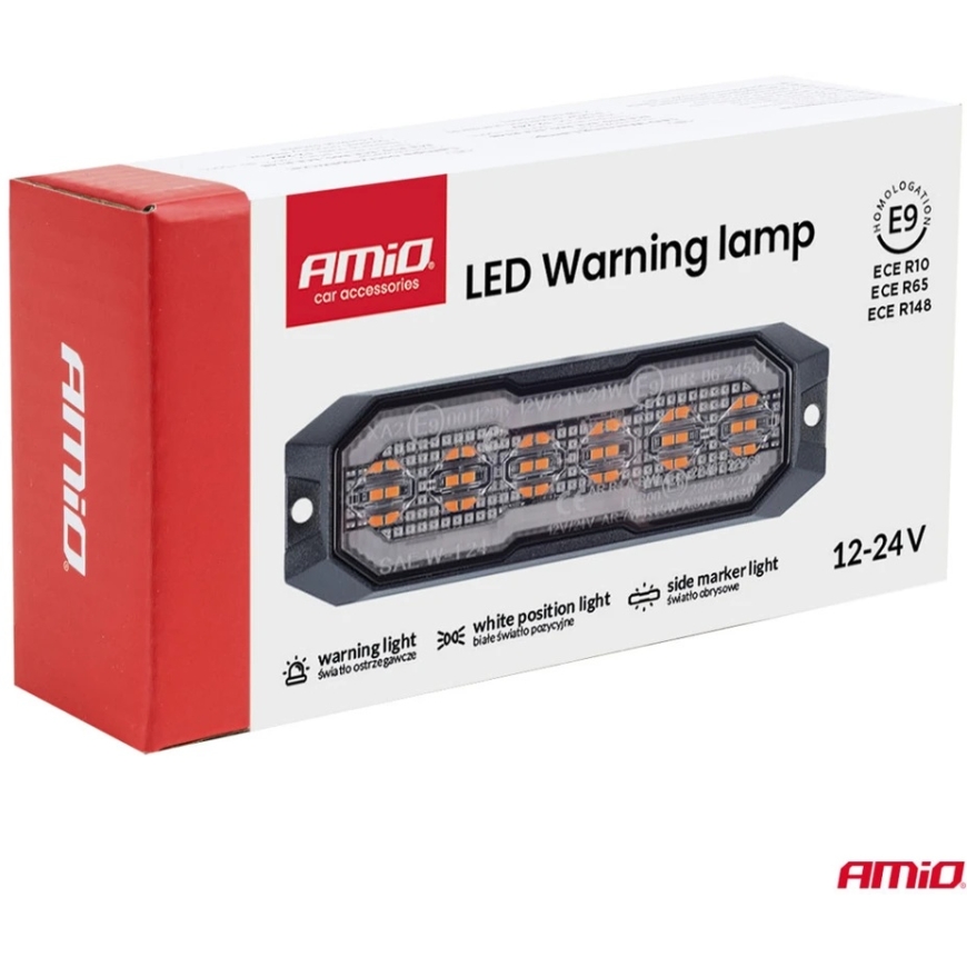 LED-hoiatustuli koos positsiooni- ja markerituledega R65 R148 12V/24V 24W AMIO-04859 – 2