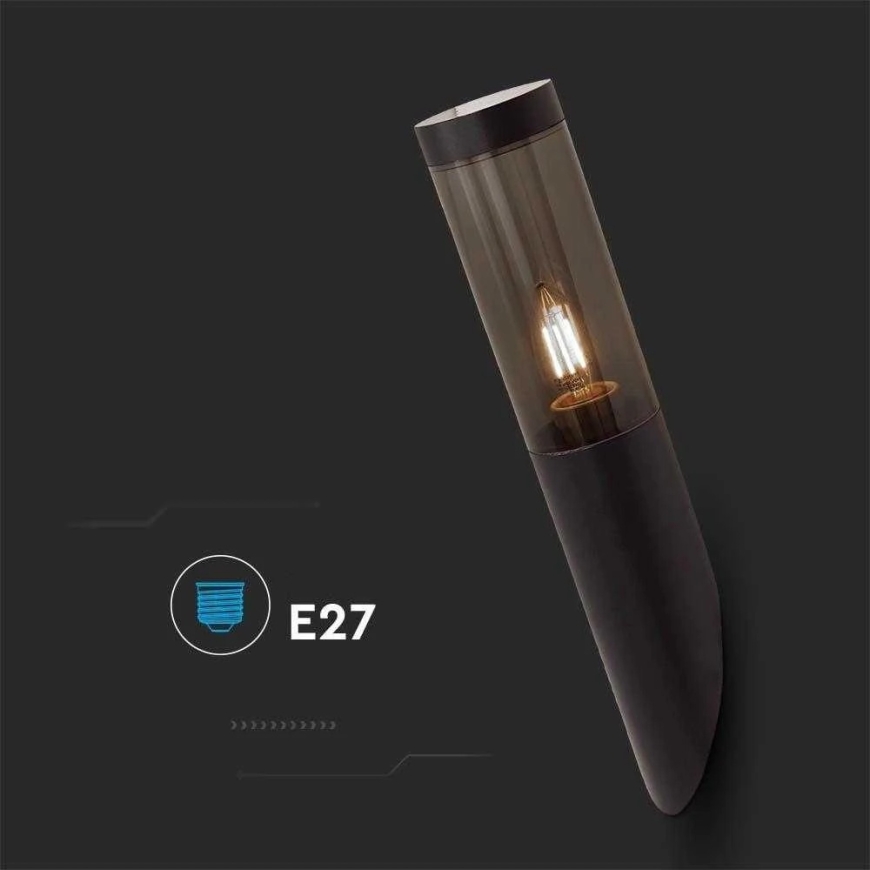 V-tac sienas lampa, E27, melna, IP44 – 3