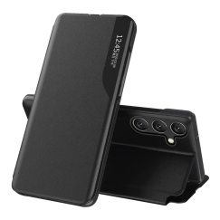 Eco Leather View knyginio tipo telefono dėklas su stovu Samsung Galaxy S24 FE (S721) juodas