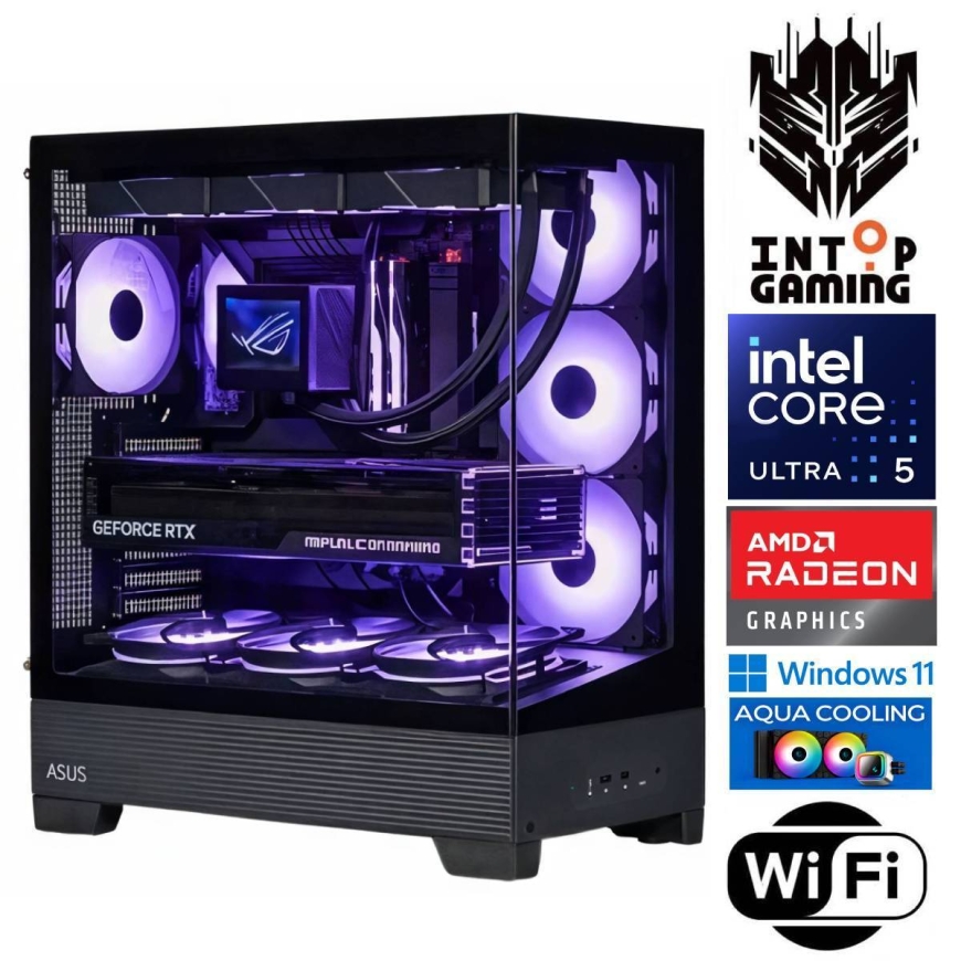 INTOP AQUA Ultra 5 250KF Plus 64GB DDR5 1TB SSD M.2 NVME RX9060XT 16GB WiFi WIN11