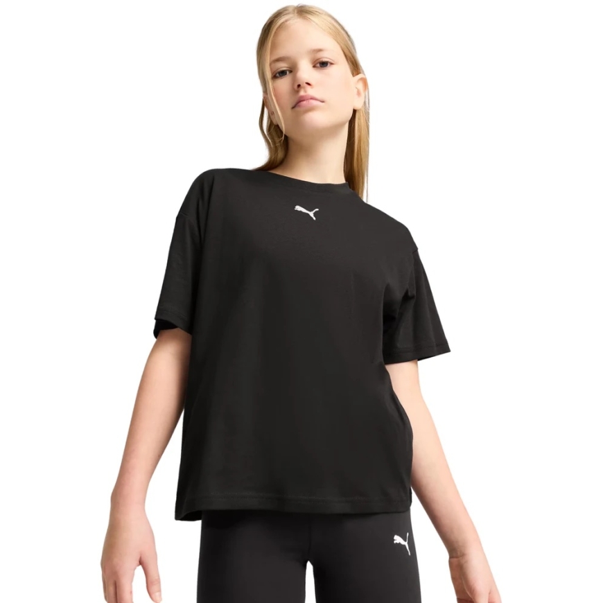 Marškinėliai vaikams Puma Ess Centered Cat Logo Boxy Tee juoda 685131 01 (140cm)