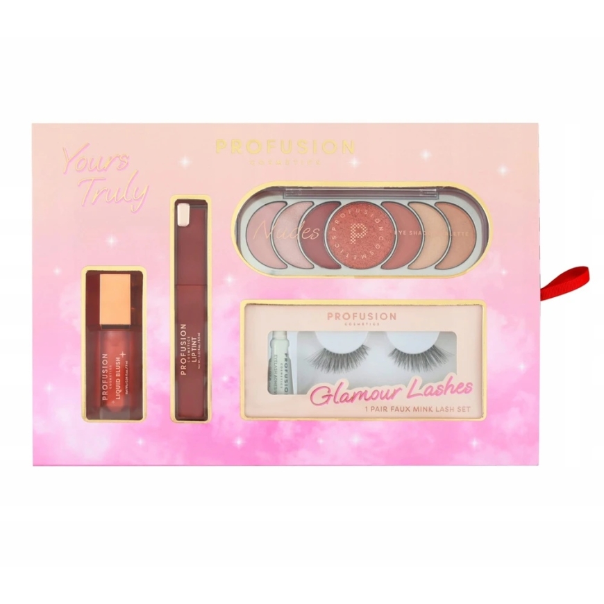 Set Profusion Cosmetics: Liquid Blush Liquid Blush, 7 ml + Lip Tint Liquid Lipstick 6.5 ml + Nudes Eyeshadow Palette 7 Shades, 1 – 2