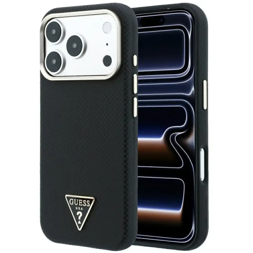 Guess Kevlar Triangle Logo MagSafe vāks iPhone 18 Pro Max / 17 Pro Max - Melns