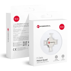 Pendrive 16GB USB 3.2 Gen 1 (USB A / USB C / Lightning / Micro USB) Forcell F-Data Metal Quad sidabrinis