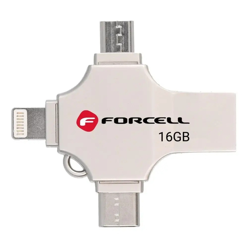 Pendrive 16GB USB 3.2 Gen 1 (USB A / USB C / Lightning / Micro USB) Forcell F-Data Metal Quad sudraba – 2