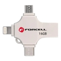 Pendrive 16GB USB 3.2 Gen 1 (USB A / USB C / Lightning / Micro USB) Forcell F-Data Metal Quad hõbedane Pendrive 16GB USB 3.2 Gen 1 (USB A / USB C / Lightning / Micro USB) Forcell F-Data Metal Quad hõbedane