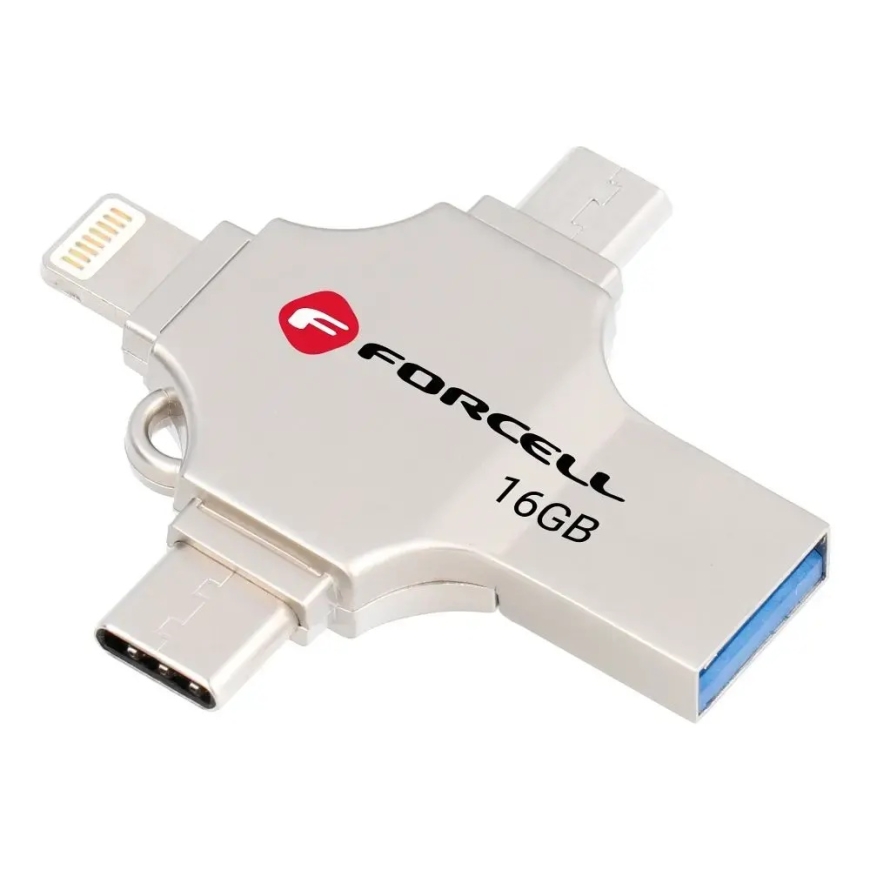 Pendrive 16GB USB 3.2 Gen 1 (USB A / USB C / Lightning / Micro USB) Forcell F-Data Metal Quad silver – 3