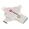 Pendrive 16GB USB 3.2 Gen 1 (USB A / USB C / Lightning / Micro USB) Forcell F-Data Metal Quad silver Pendrive 16GB USB 3.2 Gen 1 (USB A / USB C / Lightning / Micro USB) Forcell F-Data Metal Quad silver