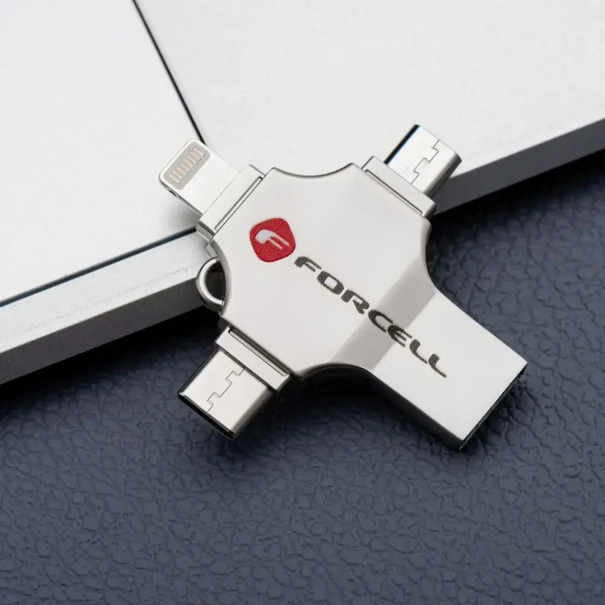 Pendrive 16GB USB 3.2 Gen 1 (USB A / USB C / Lightning / Micro USB) Forcell F-Data Metal Quad hopea – 4