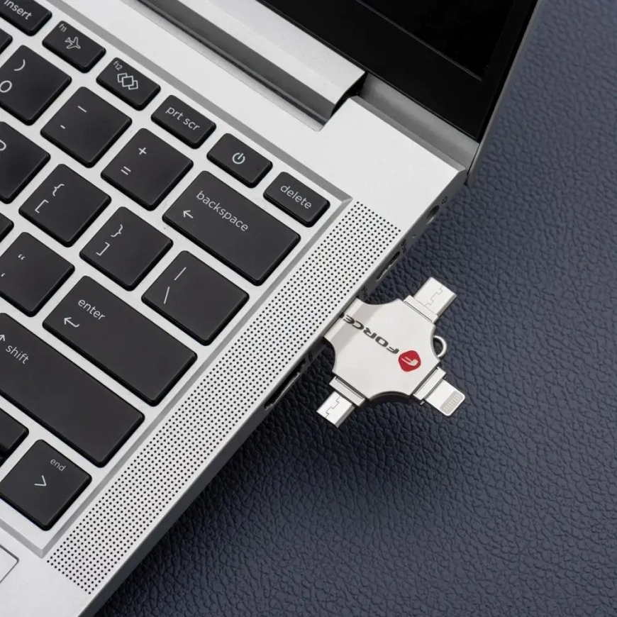 Pendrive 16GB USB 3.2 Gen 1 (USB A / USB C / Lightning / Micro USB) Forcell F-Data Metal Quad sidabrinis – 5